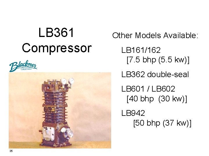 LB 361 Compressor Other Models Available: LB 161/162 [7. 5 bhp (5. 5 kw)]