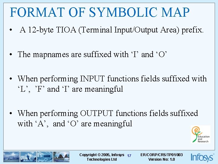 FORMAT OF SYMBOLIC MAP • A 12 -byte TIOA (Terminal Input/Output Area) prefix. •