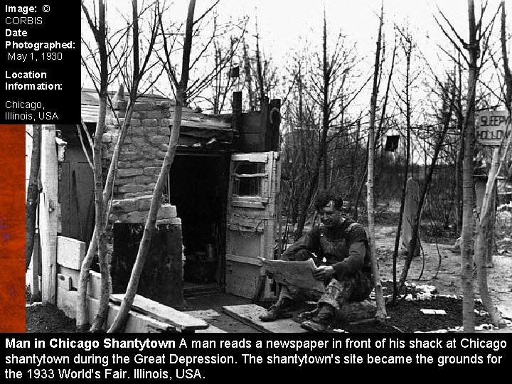 Image: © CORBIS Date Photographed: May 1, 1930 Location Information: Chicago, Illinois, USA Man