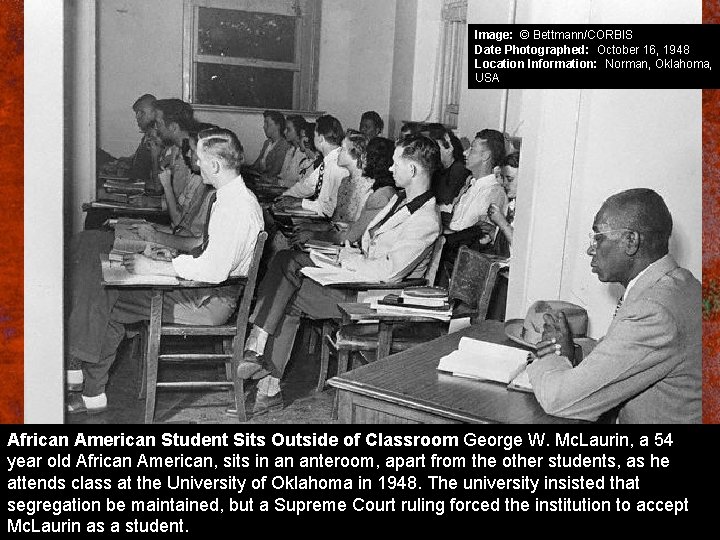 Image: © Bettmann/CORBIS Date Photographed: October 16, 1948 Location Information: Norman, Oklahoma, USA African