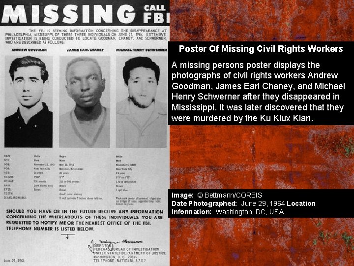 Poster Of Missing Civil Rights Workers A missing persons poster displays the photographs of