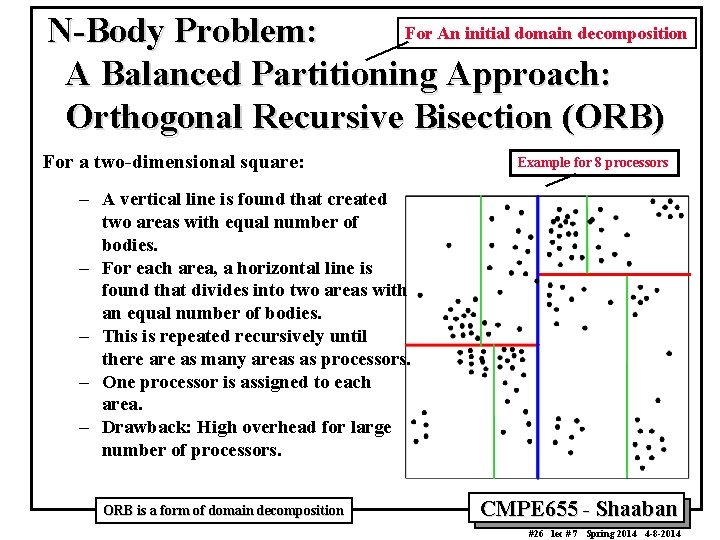 For An initial domain decomposition N-Body Problem: A Balanced Partitioning Approach: Orthogonal Recursive Bisection