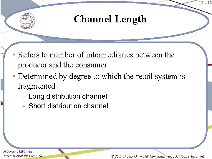 17 - 15 Channel Length • Refers to number of intermediaries between the producer