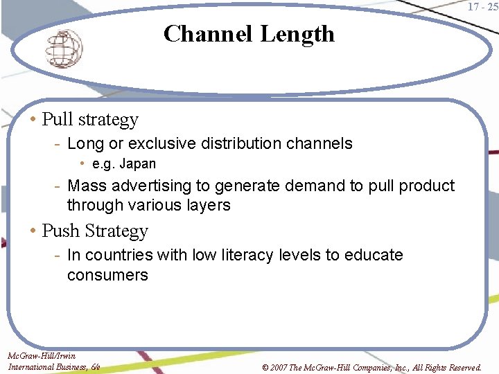 17 - 25 Channel Length • Pull strategy - Long or exclusive distribution channels