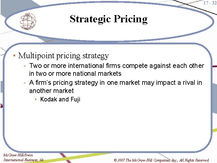 17 - 32 Strategic Pricing • Multipoint pricing strategy - Two or more international