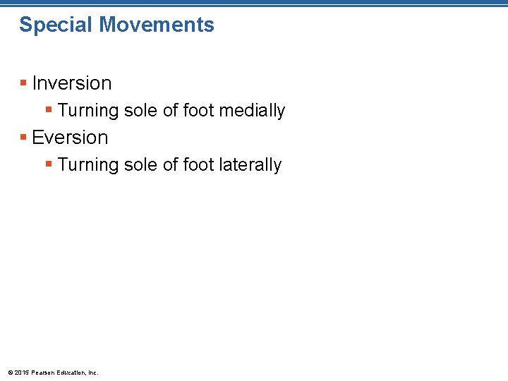 Special Movements § Inversion § Turning sole of foot medially § Eversion § Turning