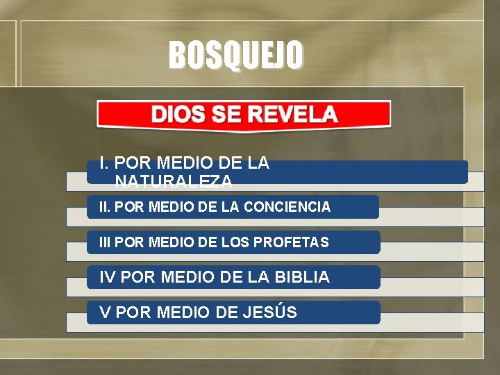 BOSQUEJO I. POR MEDIO DE LA NATURALEZA II. POR MEDIO DE LA CONCIENCIA III