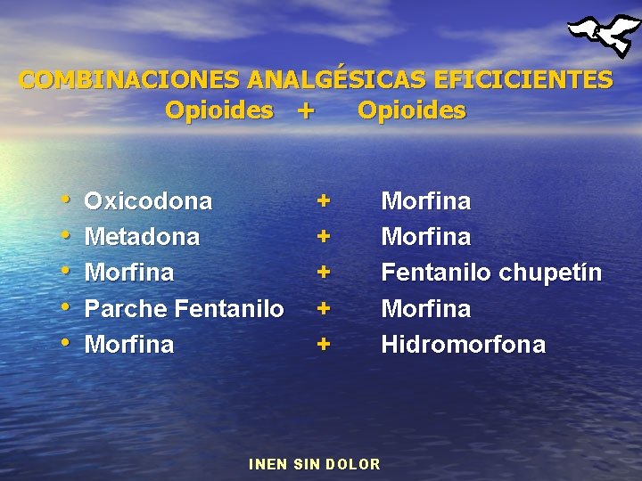 COMBINACIONES ANALGÉSICAS EFICICIENTES Opioides + Opioides • • • Oxicodona Metadona Morfina Parche Fentanilo