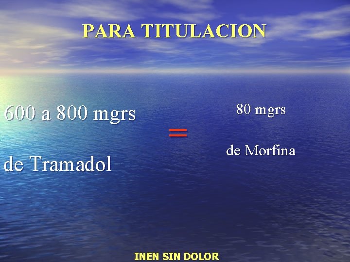 PARA TITULACION 600 a 800 mgrs = de Tramadol INEN SIN DOLOR 80 mgrs