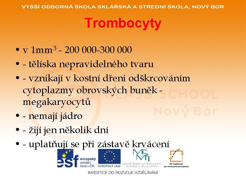 Trombocyty • v 1 mm 3 - 200 000 -300 000 • - tělíska