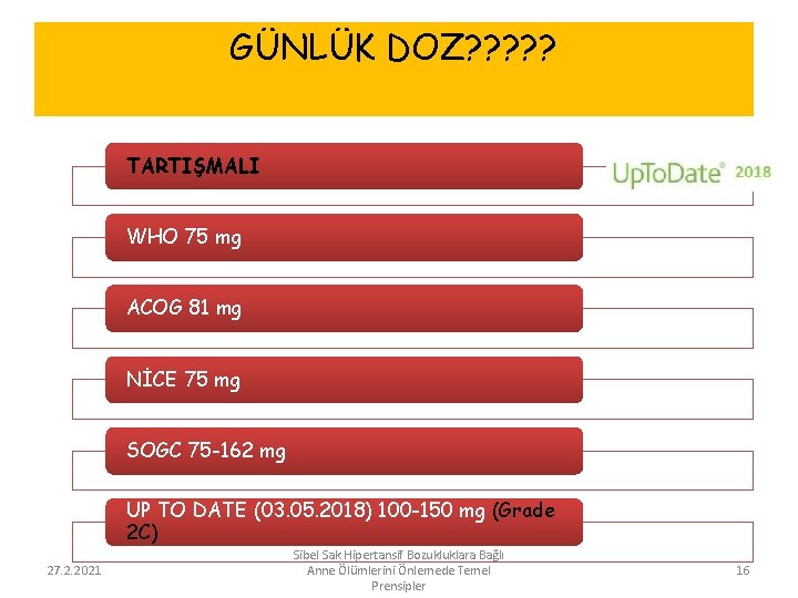 GÜNLÜK DOZ? ? ? TARTIŞMALI WHO 75 mg ACOG 81 mg NİCE 75 mg