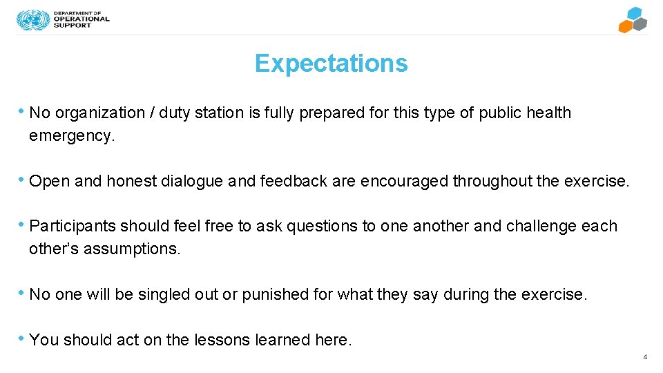 Expectations • No organization / duty station is fully prepared for this type of