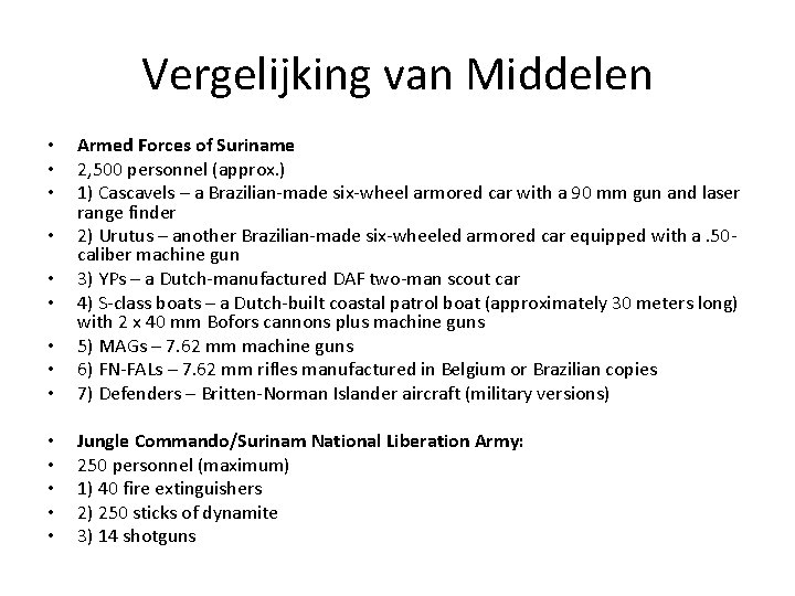 Vergelijking van Middelen • • • Armed Forces of Suriname 2, 500 personnel (approx.