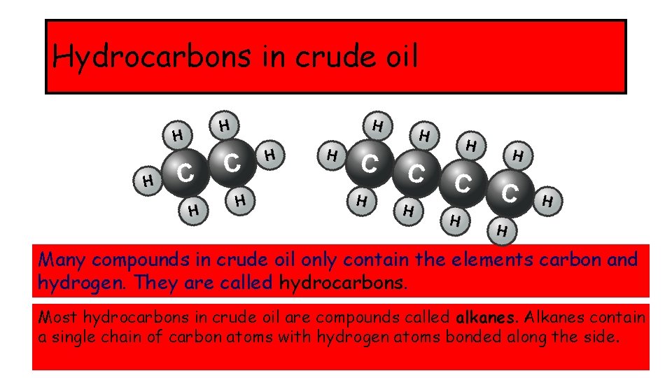 Hydrocarbons in crude oil Many compounds in crude oil only contain the elements carbon