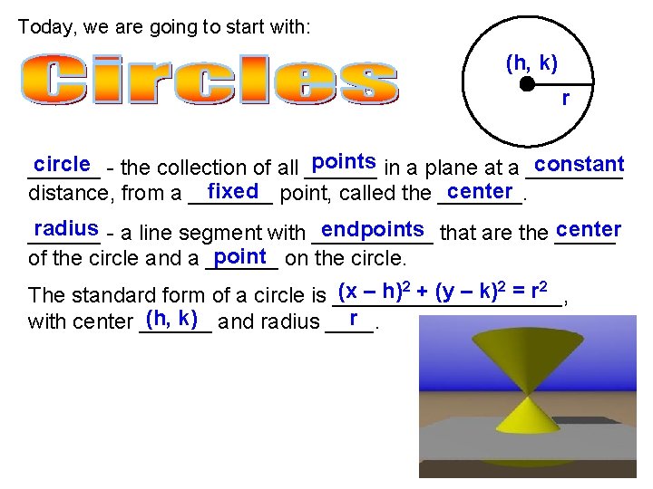 Today, we are going to start with: (h, k) r points in a plane