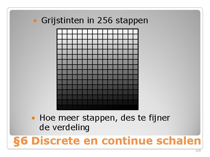  • Grijstinten in 256 stappen • Hoe meer stappen, des te fijner de