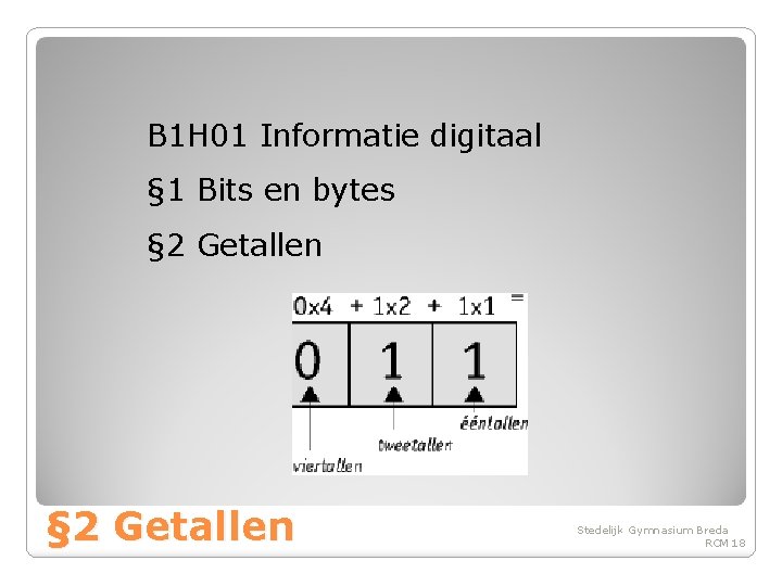 B 1 H 01 Informatie digitaal § 1 Bits en bytes § 2 Getallen
