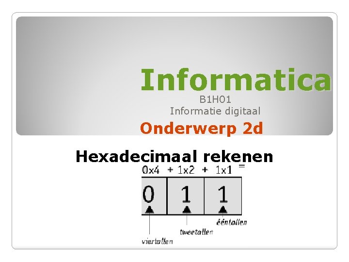 Informatica B 1 H 01 Informatie digitaal Onderwerp 2 d Hexadecimaal rekenen 