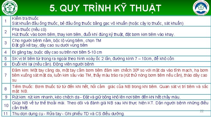 5. QUY TRÌNH KỸ THUẬT 1 2 3 Kiểm tra thuốc Sát khuẩn đầu