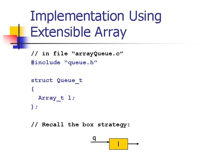 Implementation Using Extensible Array // in file “array. Queue. c” #include “queue. h” struct
