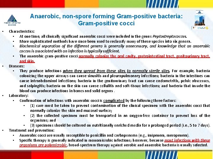 Anaerobic, non-spore forming Gram-positive bacteria: Gram-positive cocci • • Characteristics: • At one time,