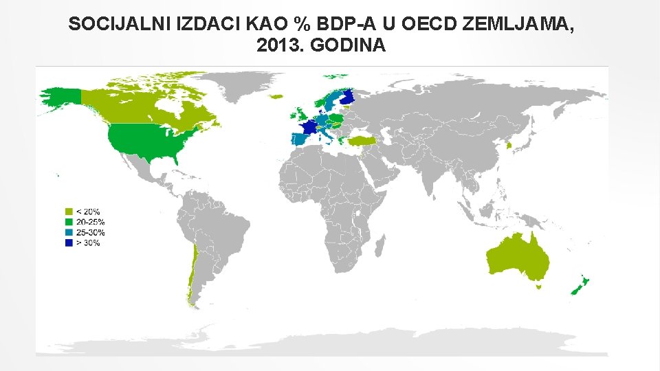 SOCIJALNI IZDACI KAO % BDP-A U OECD ZEMLJAMA, 2013. GODINA 