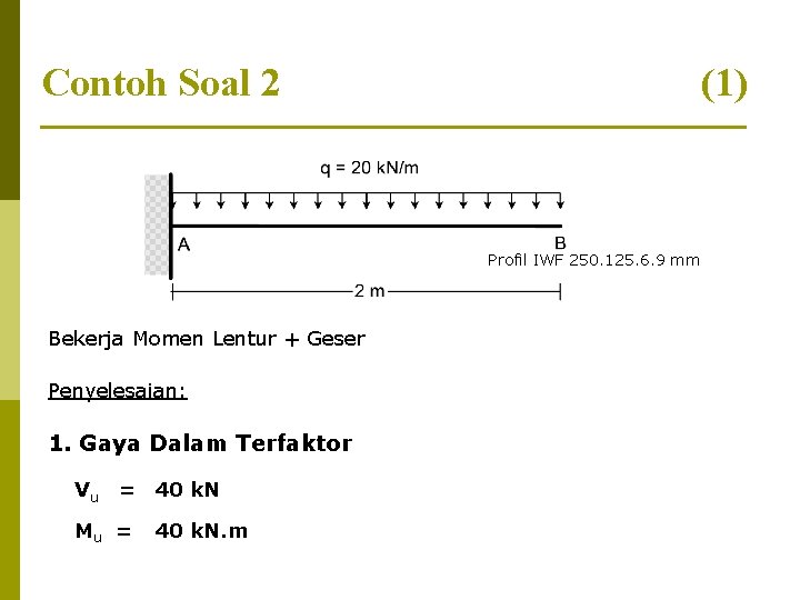 Contoh Soal 2 (1) Profil IWF 250. 125. 6. 9 mm Bekerja Momen Lentur