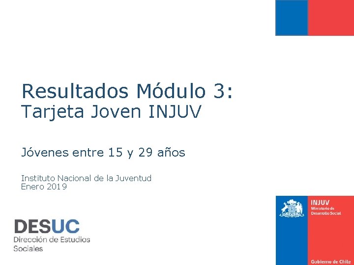 Resultados Módulo 3: Tarjeta Joven INJUV Jóvenes entre 15 y 29 años Instituto Nacional