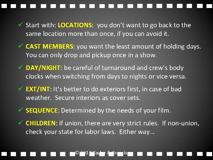 ü Start with: LOCATIONS: you don’t want to go back to the same location ü Start with: LOCATIONS: you don’t want to go back to the same location
