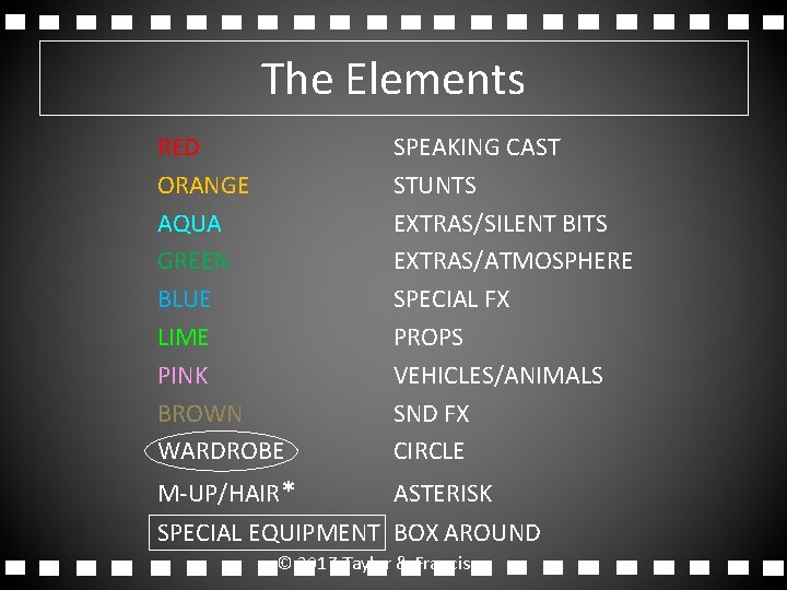 The Elements RED ORANGE AQUA GREEN BLUE LIME PINK BROWN WARDROBE SPEAKING CAST STUNTS