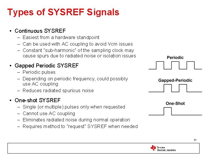 Types of SYSREF Signals • Continuous SYSREF – Easiest from a hardware standpoint –
