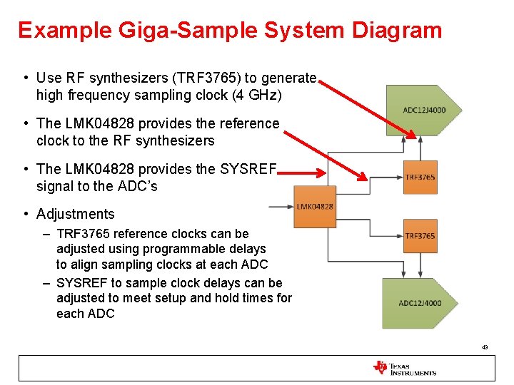 Example Giga-Sample System Diagram • Use RF synthesizers (TRF 3765) to generate high frequency
