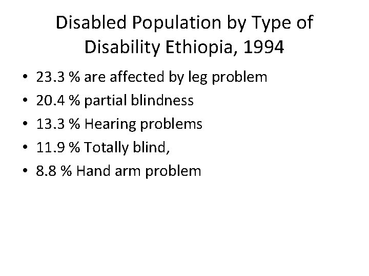 Disabled Population by Type of Disability Ethiopia, 1994 • • • 23. 3 %