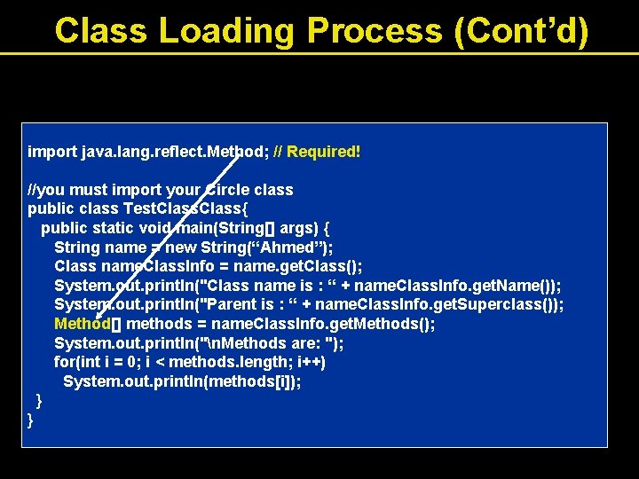 Class Loading Process (Cont’d) import java. lang. reflect. Method; // Required! //you must import