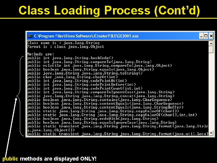 Class Loading Process (Cont’d) public methods are displayed ONLY! 