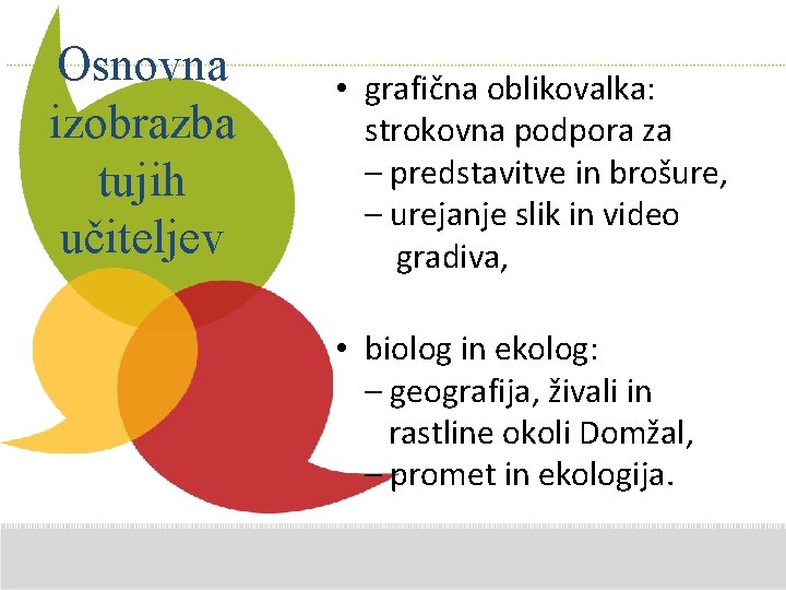 Osnovna izobrazba tujih učiteljev • grafična oblikovalka: Additional Comments strokovna podpora za here –