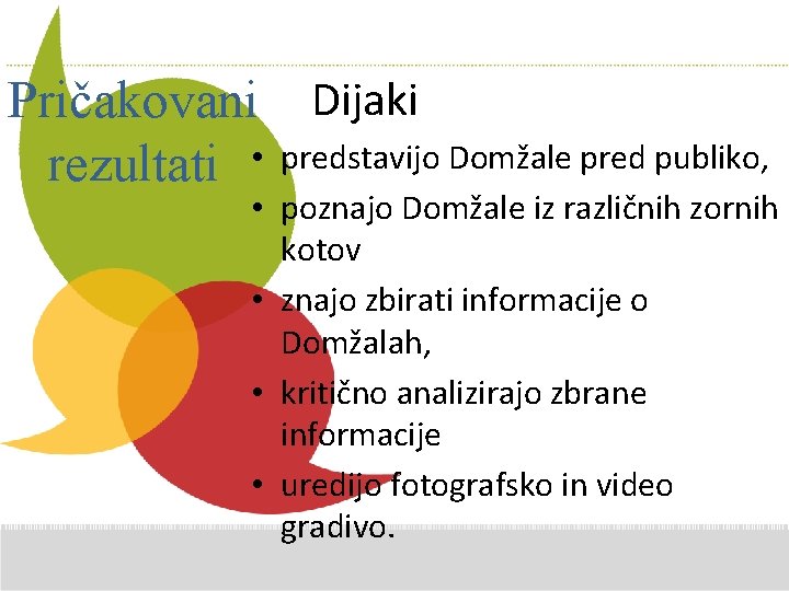 Additional Pričakovani Dijaki Comments here • predstavijo Domžale pred publiko, rezultati • poznajo Domžale