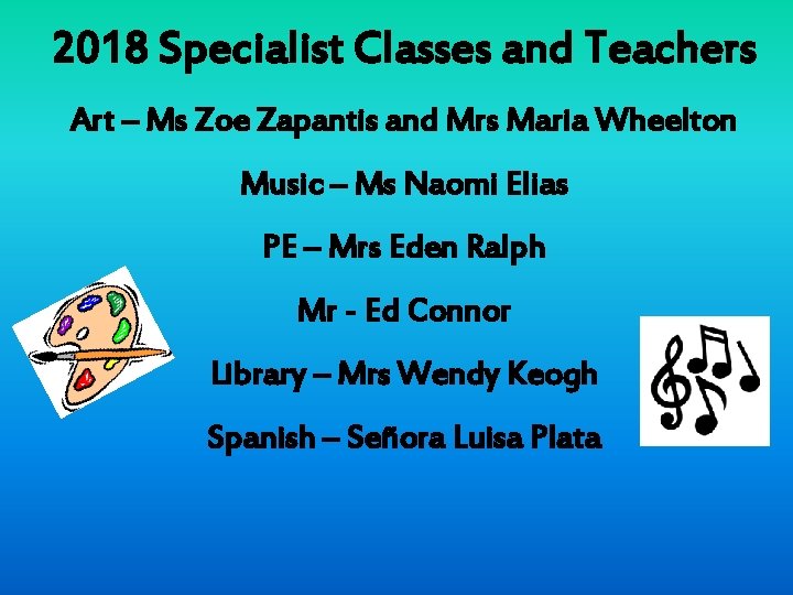 2018 Specialist Classes and Teachers Art – Ms Zoe Zapantis and Mrs Maria Wheelton