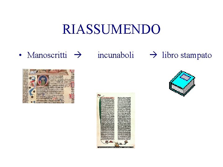 RIASSUMENDO • Manoscritti incunaboli libro stampato 
