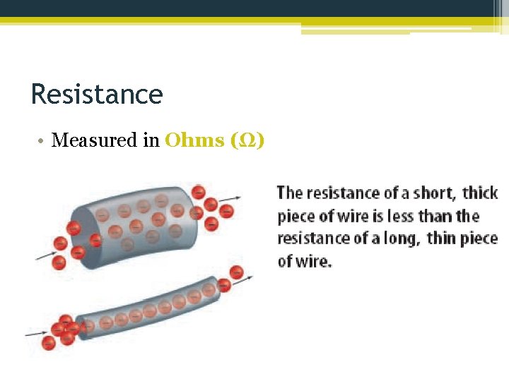 Resistance • Measured in Ohms (Ω) 