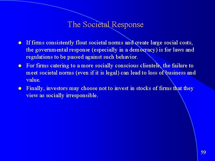 The Societal Response If firms consistently flout societal norms and create large social costs,