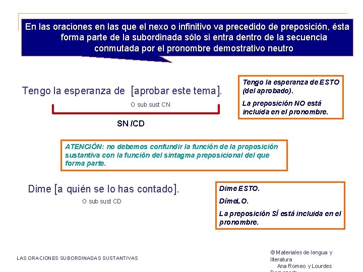 En las oraciones en las que el nexo o infinitivo va precedido de preposición, En las oraciones en las que el nexo o infinitivo va precedido de preposición,
