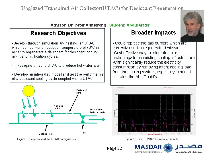 Unglazed Transpired Air Collector(UTAC) for Desiccant Regeneration Advisor: Dr. Peter Armstrong Student: Abdul Qadir