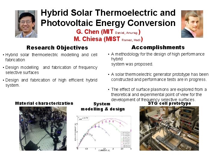 Hybrid Solar Thermoelectric and Photovoltaic Energy Conversion G. Chen (MIT Daniel, Anurag ) M.