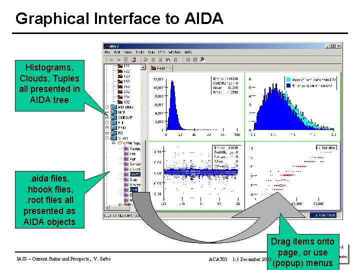 Graphical Interface to AIDA Histograms, Clouds, Tuples all presented in AIDA tree . aida