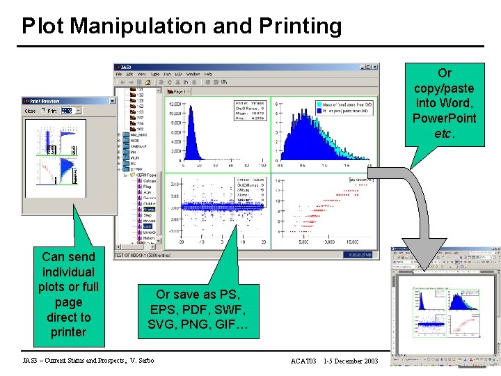 Plot Manipulation and Printing Or copy/paste into Word, Power. Point etc. Can send individual