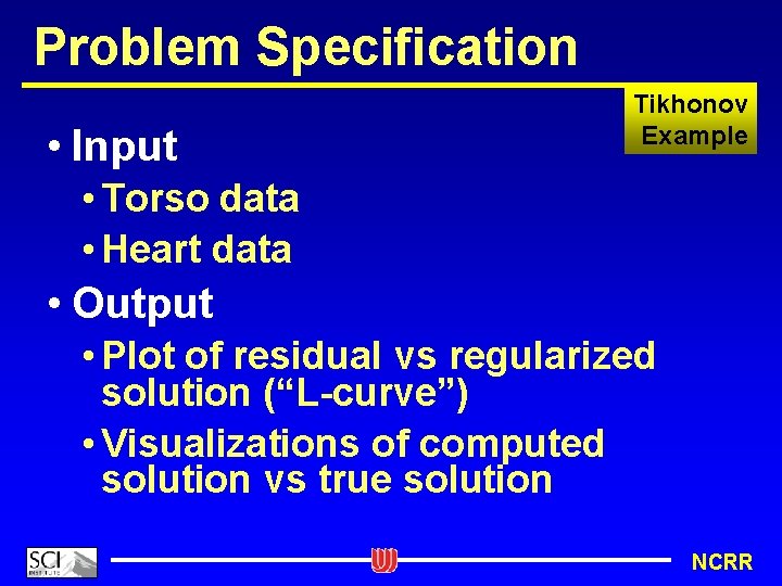 Problem Specification • Input Tikhonov Example • Torso data • Heart data • Output