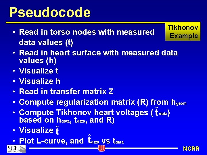 Pseudocode Tikhonov Example • Read in torso nodes with measured data values (t) •