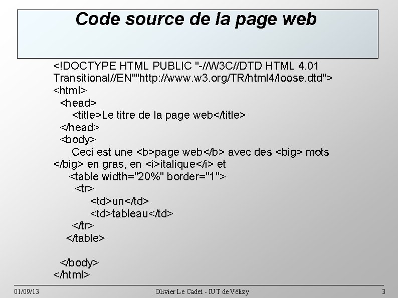 Code source de la page web <!DOCTYPE HTML PUBLIC "-//W 3 C//DTD HTML 4.