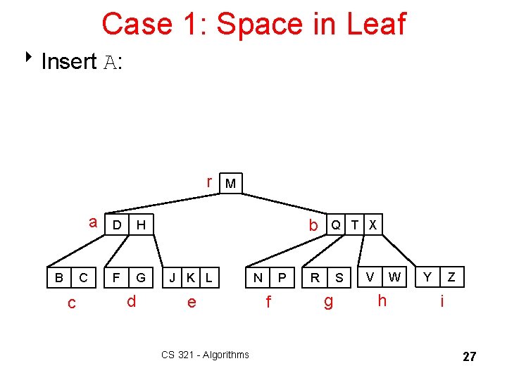 Case 1: Space in Leaf 8 Insert A: r a B C c D